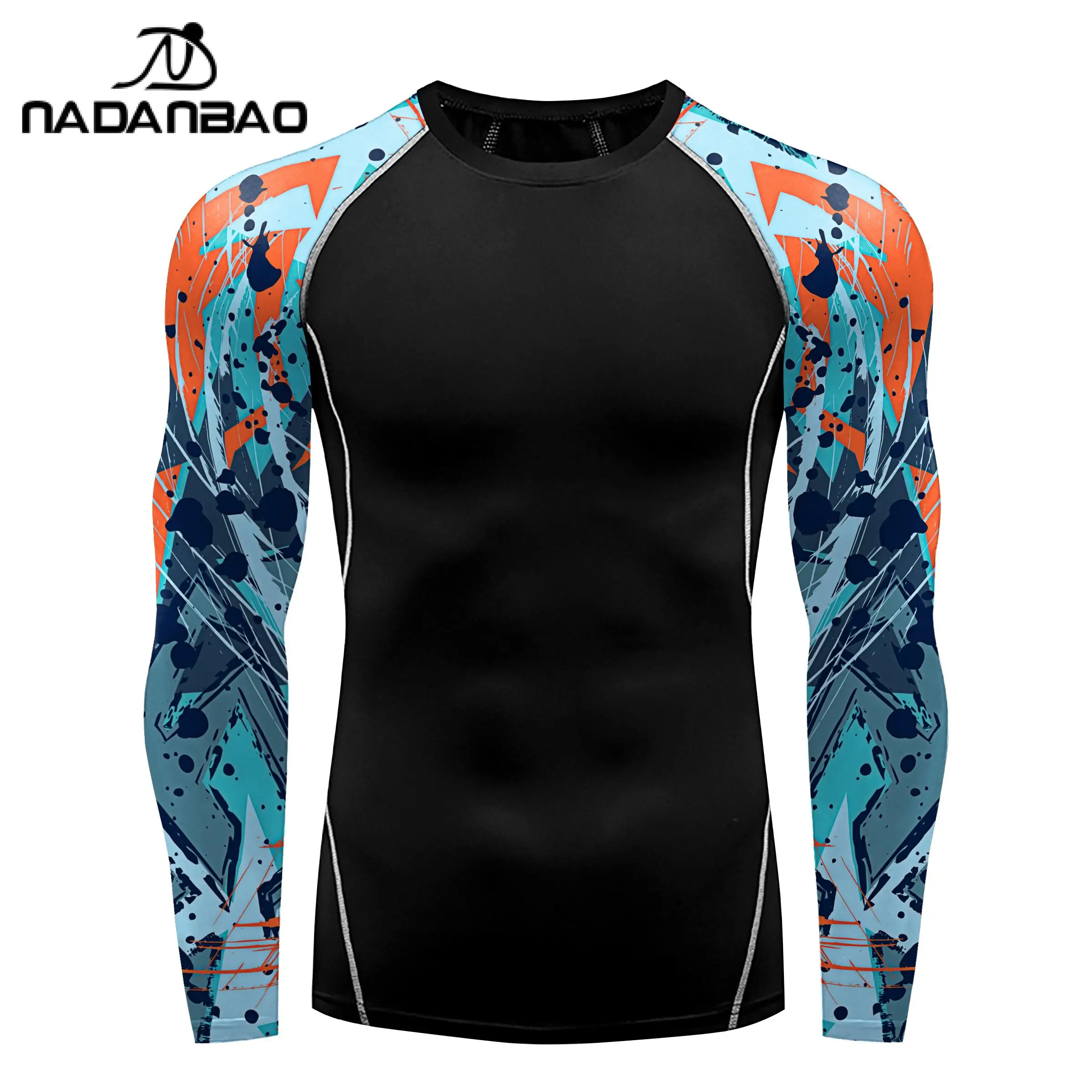 NADANBAO Rash Guard Sublimation Printed Men Running Long Sleeve Surfing Swimwear Beach Wear Sun Strech Fitness Tees Tops