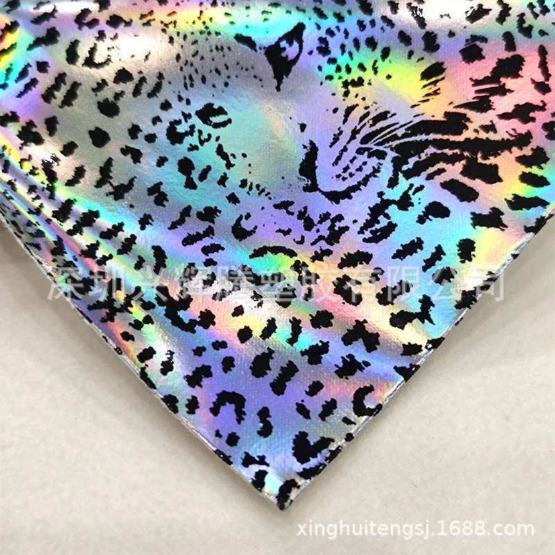 New Laser Leopard Print Leather Shiny PU Artificial Leather Women's Bag Shoe Material Fabric Hair Bottom Box Bag Material