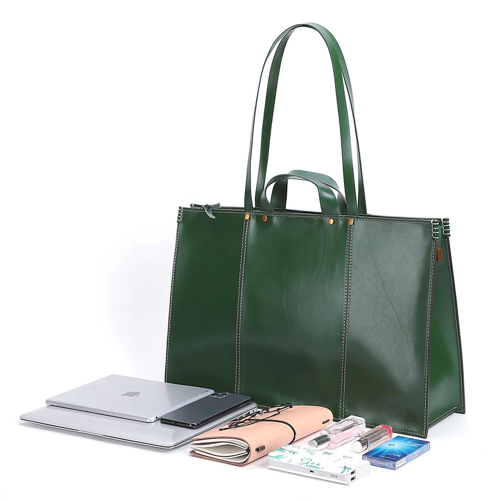 Genuine Leather Women Bag Tote Bag Large Capacity European and American Retro handbag 17 Inch Shoulder Bag Tote Bags Women