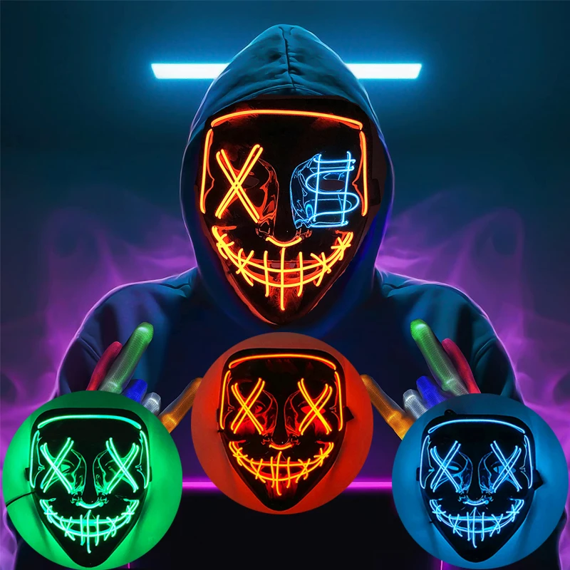 

2023 The Classic Popular Similar Purge Mask Famous Movie Mask Luminous LED Neon Mask Light Up Carnival Night for Halloween