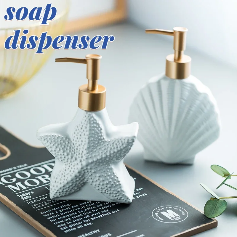 Luxury Nordic Style Starfish Shell Shaped Bathroom Soap Pump Dispenser 330Ml Shampoo Dispenser Bathroom Making Foam Container