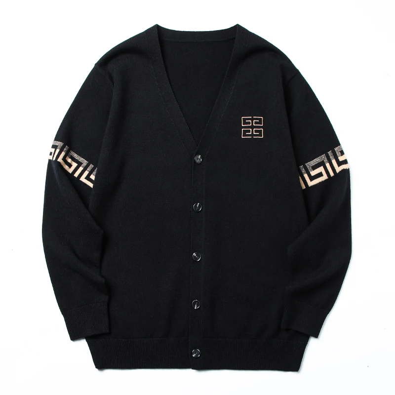 

Quality Luxury Men's Knitted Cardigan Autumn/Winter V-neck Letter Embroidery Europe Trend Fashion Solid Color Sweater Warm Coat