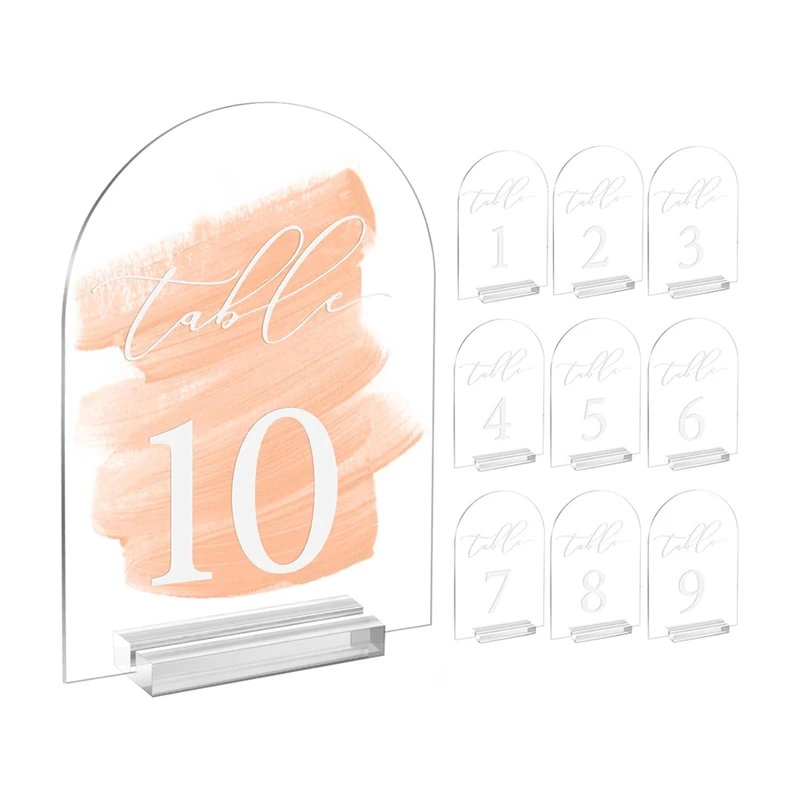 Clear Arch Table Numbers For Wedding,5X7in Arched Acrylic Table Numbers 1-10+Stands,Clear Acrylic Arch Tabletop Sign