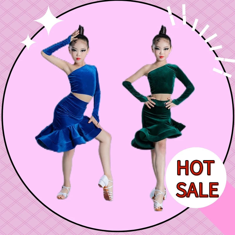 Girls Velvet Split Suit Latin Top Mermaid Skirts Ballroom Competition Prom Dress Latin Dancing Costume