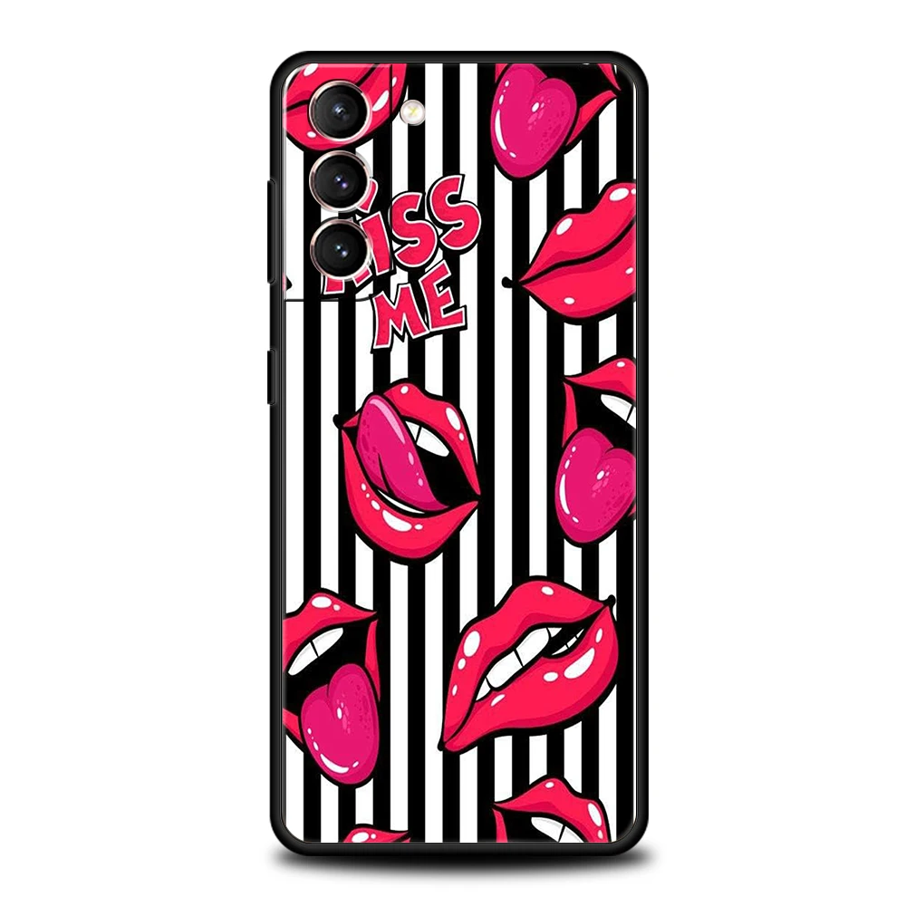 Sexy Girl Red Lips Kiss Hülle für Samsung Galaxy S24 S23 S22 S20 S21 FE Ultra S24 S23 S10 S10E S9 S8 Plus 5G Silikon Handyhülle – Detail 1