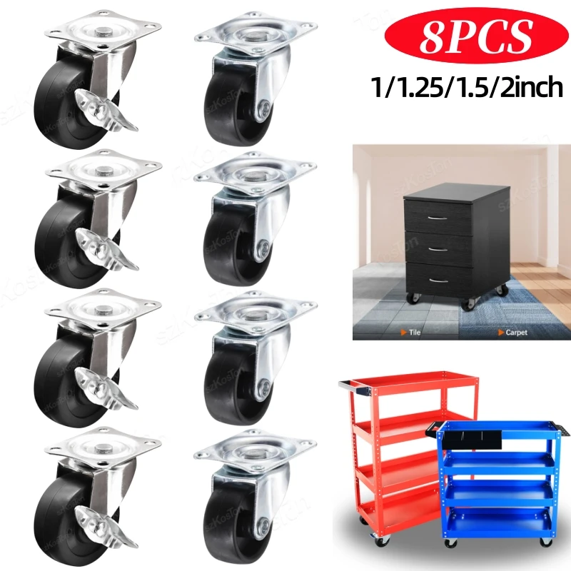 8/2Pcs 1"/1.25"/2" PVC Furniture Casters Wear Resistant Mute Universal Heavy Trolley Wheels 360 Degrees Swivel Castor Brake furniture casters furniture casters wheels leveling casters