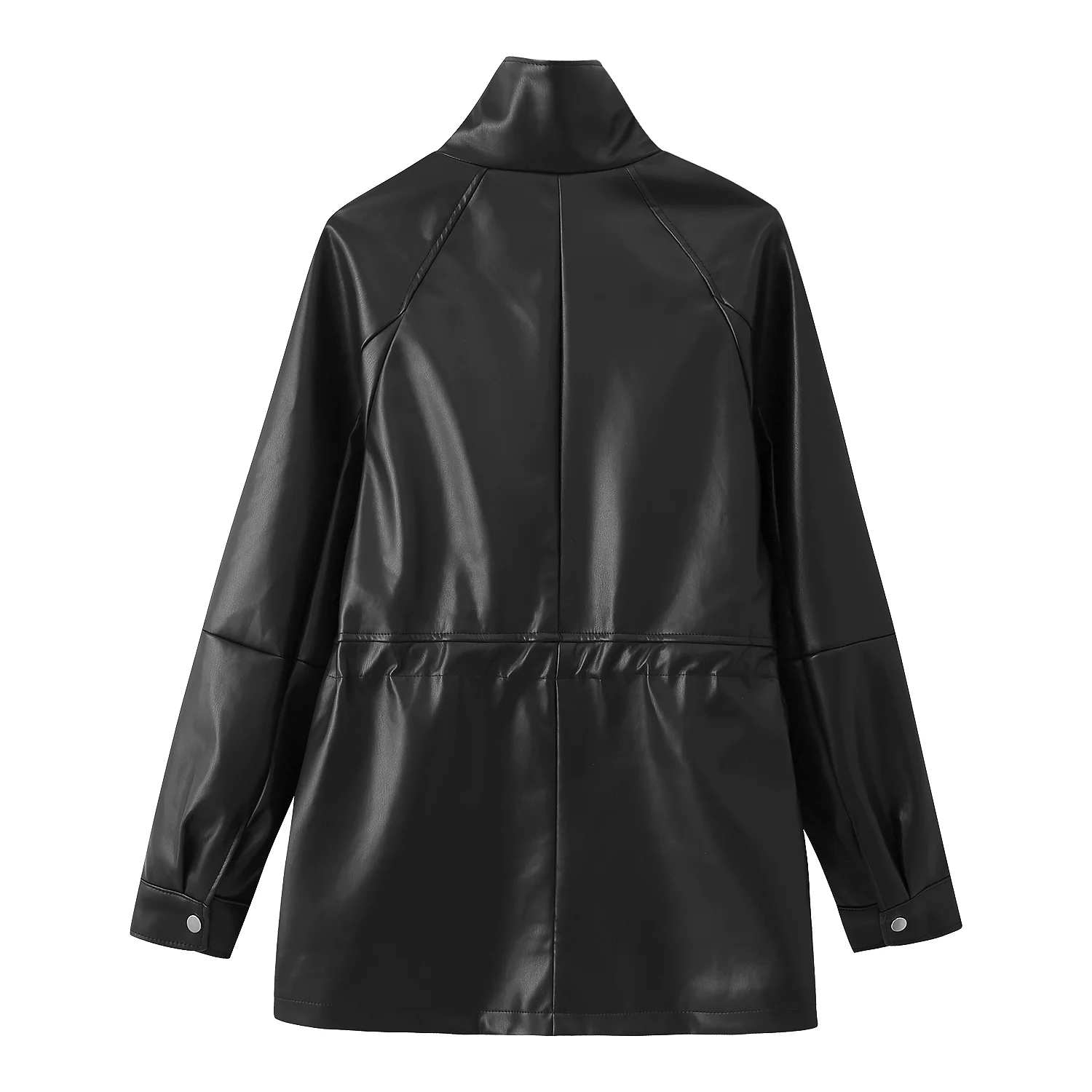Women Fashion Black Leather Jacket Slim Fit Stand Collar Coat Spring Autumn Female Double-Breasted High Street New Lady Jackets