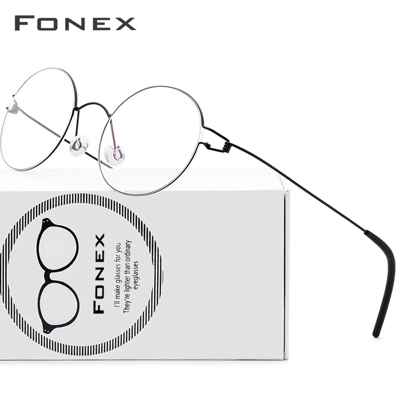 Eyeglasses Frames Eyeglass Frames FONEX Screwless Eyewear Eyeglasses Frame Women Round Denmark Korean Glasses Frame Men Titanium Alloy 98607