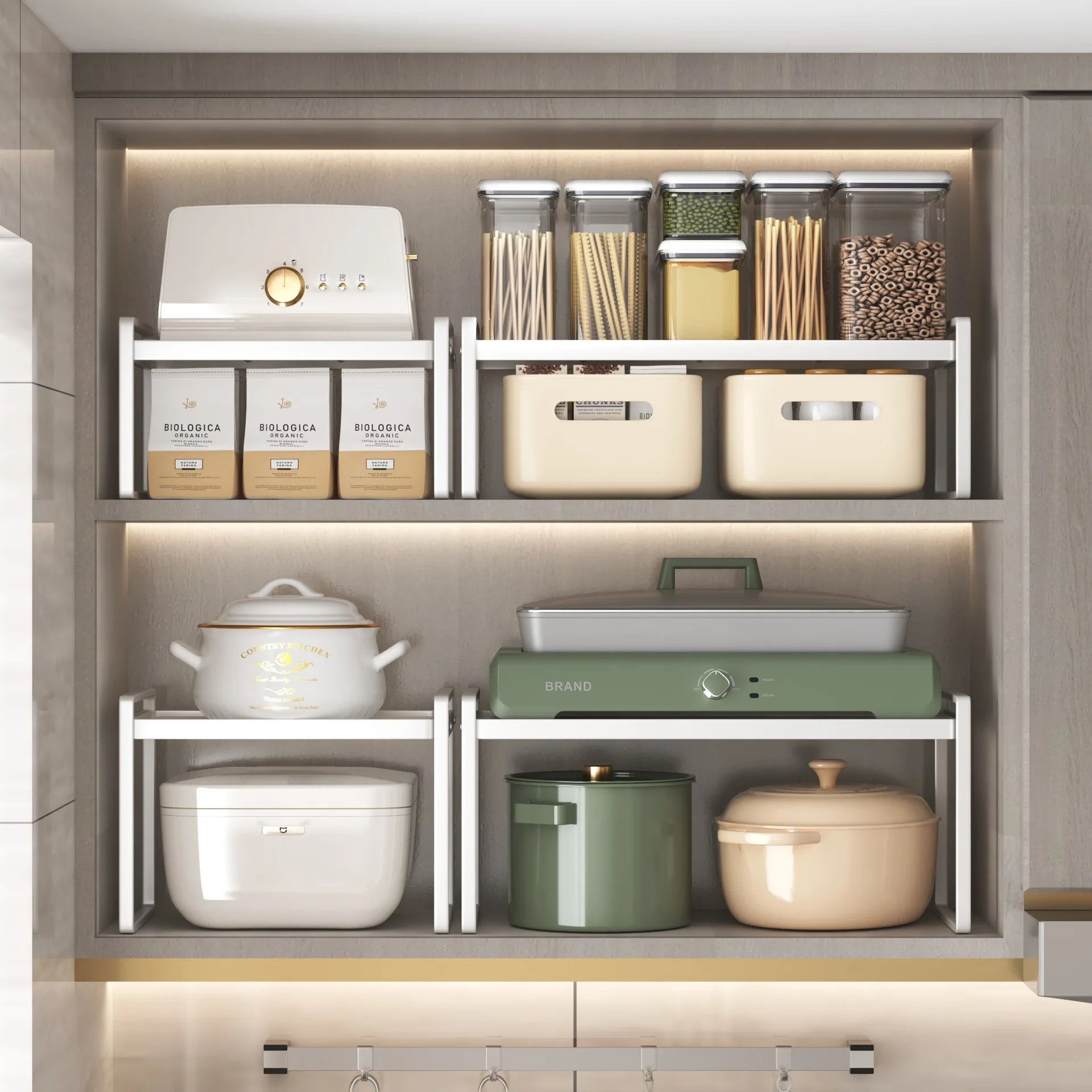 Kitchen Cabinets Layered Storage Rack Countertop Cabinet Storage Partition Telescopic Sink Pot Rack