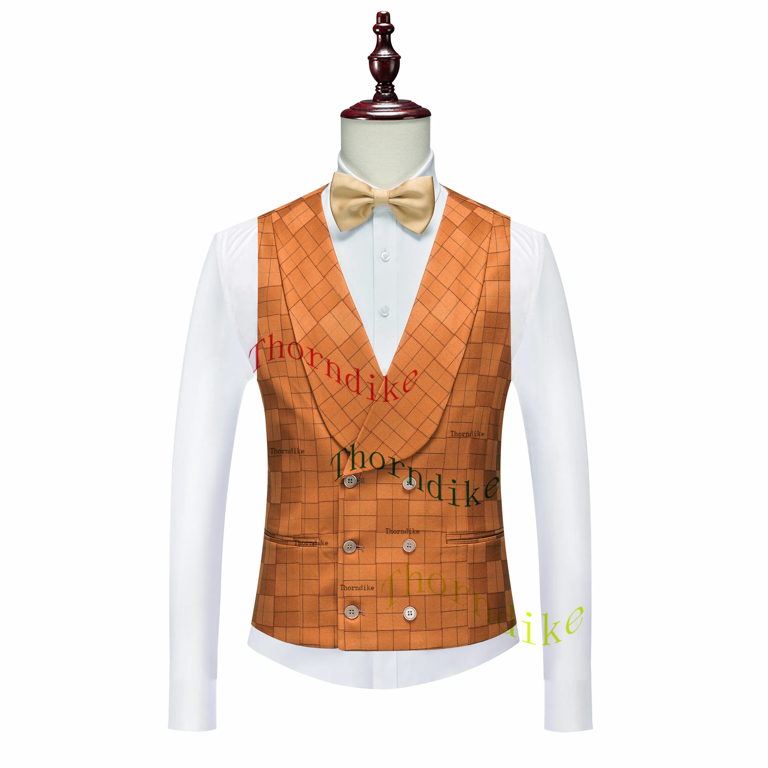 Thorndike Elegant Orange Single Breasted Men Suit Wedding Tuxedos Groom Suits For Male Business Men (Jacket+Pants+Vest)