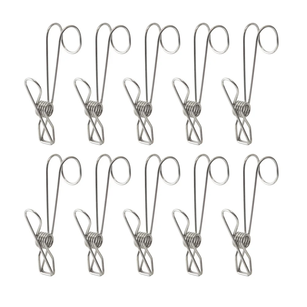 

10pcs Multi-functional Clips with Hook Stainless Steel Clothespins (Steel Color)