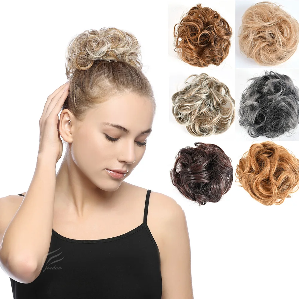 Bun Hairpieces Jeedou Synthetic Messy Hair Bun Chignon Donut Pad Elastic Hair Rope Rubber Band Hairpiece bun hairpieces