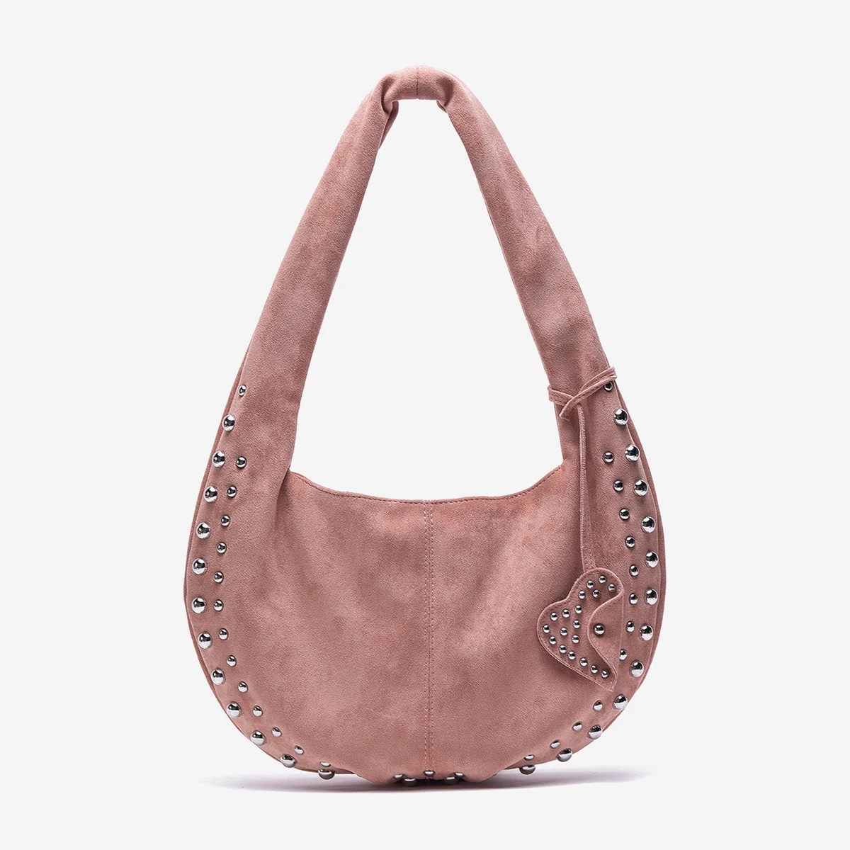 Half Moon Faux Suede Underarm Bags For Women Luxury Designer Handbags And Purses 2024 New In Vintage Rivet Rhinestones Shoulder