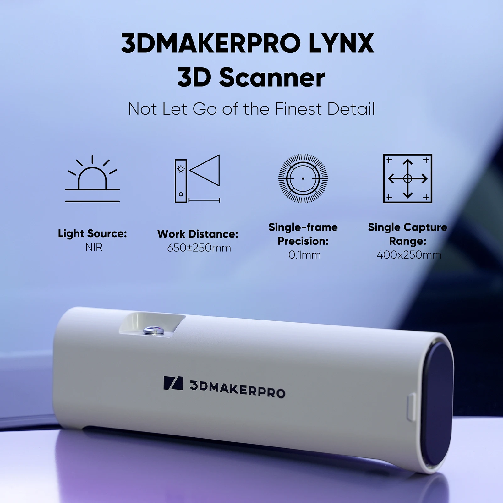 3DMakerpro Lynx Handheld 3D Scanner for 3D Printing 0.1mm Accuracy&10FPS Scanning Fast Speed Large-Scale Scann standard Version 1