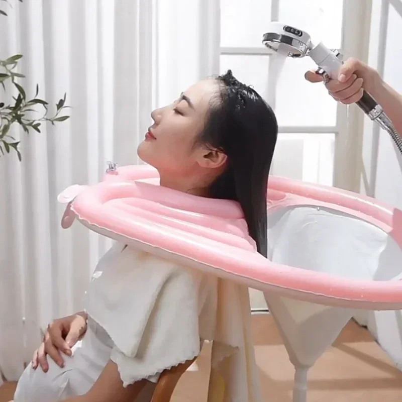 풍선 샴푸 분지 PVC 접이식 휴대용 샴푸 패드 스파 욕조 임신 한 여성을위한 헤어 세척 분지를 수축 노인