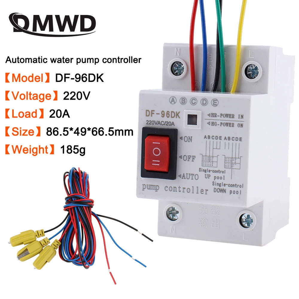 DF-96ED Automatic Water Level Controller Water Level Switch Water Level Controller Switch 20A 220V Water tank Liquid Level Detection Sensor Pump Controller 2m wires