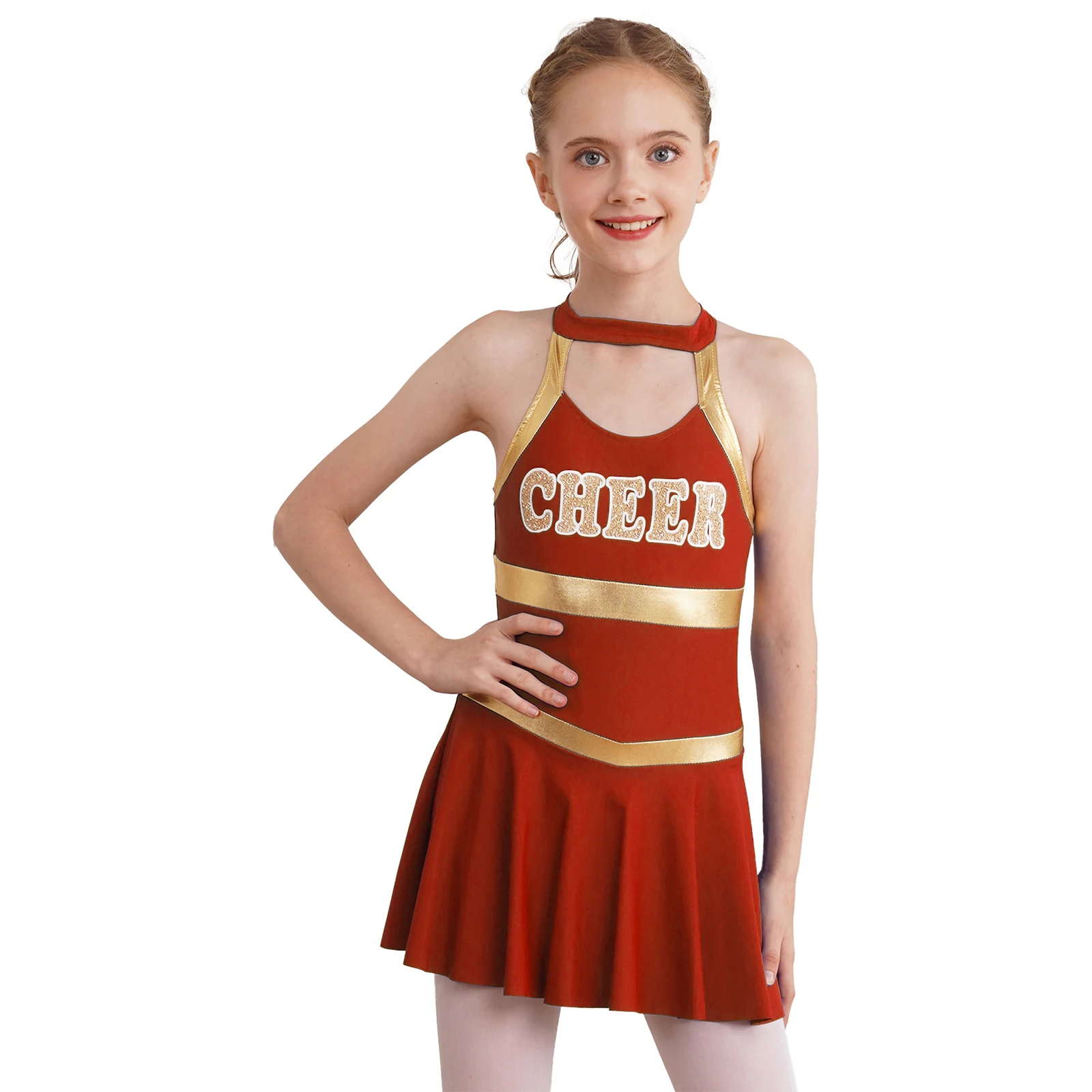 Kids Girls Cheerleading Uniform Letter Printed Chher Dance Dress Children Cheerleader Costume Performance Dancewear Teamwear