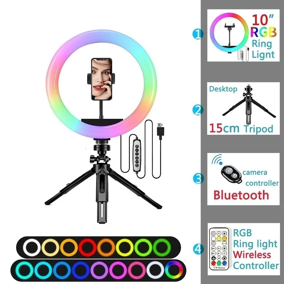 Кольцевой светильник для селфи, Трипод RGB для телефона, 12 дюймов 30 ...