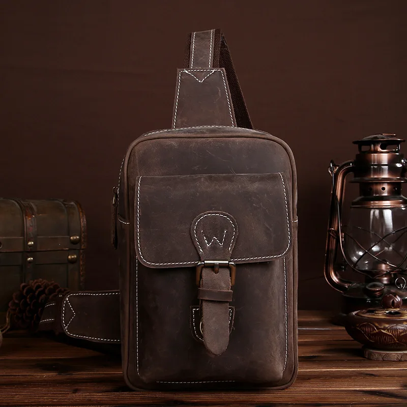 

AETOO Foreign trade source layer Crazy Horse leather chest bag men Retro handmade cowhide bag genuine leather chest bag casual