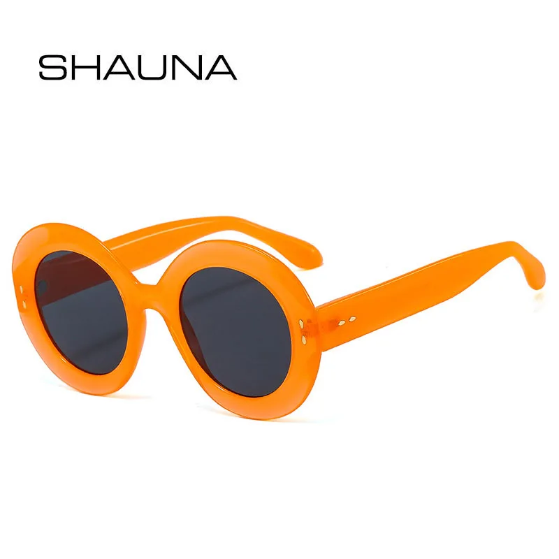 

SHAUNA Fashion Round Colorful Sunglasses Women Vintage Rivets Decoration Gradient Shades UV400 Men Oval Orange Pink Sun Glasses