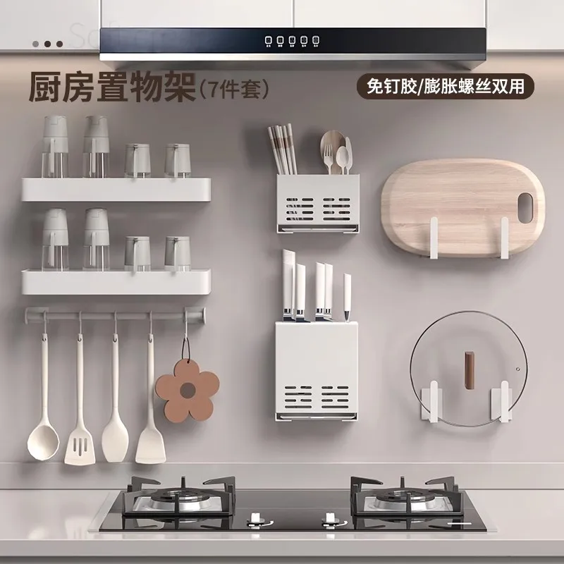 Dishwasher can clean the kitchen rack for condiments without drilling holes, cream white spice rack.