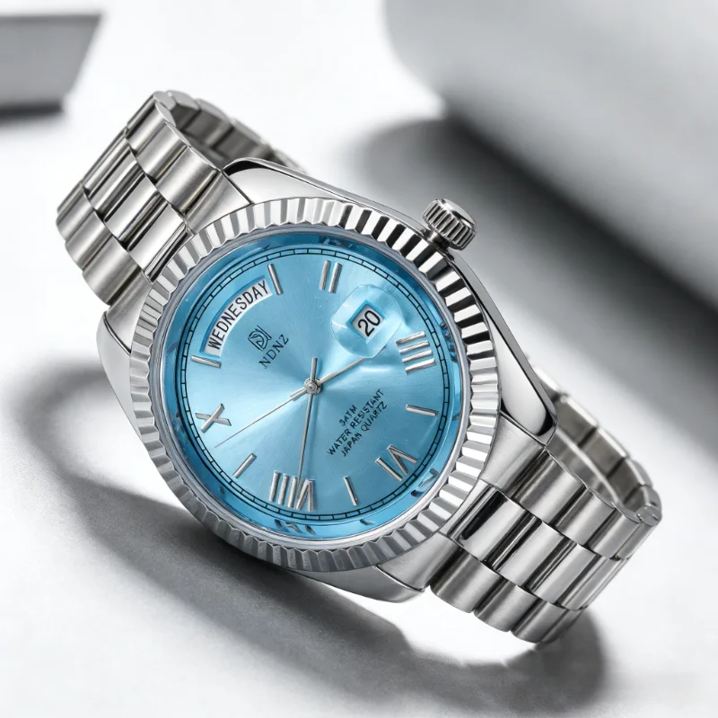 Elegant Waterproof Couple's Quartz Wristwatch with Date Function and Steel Strap