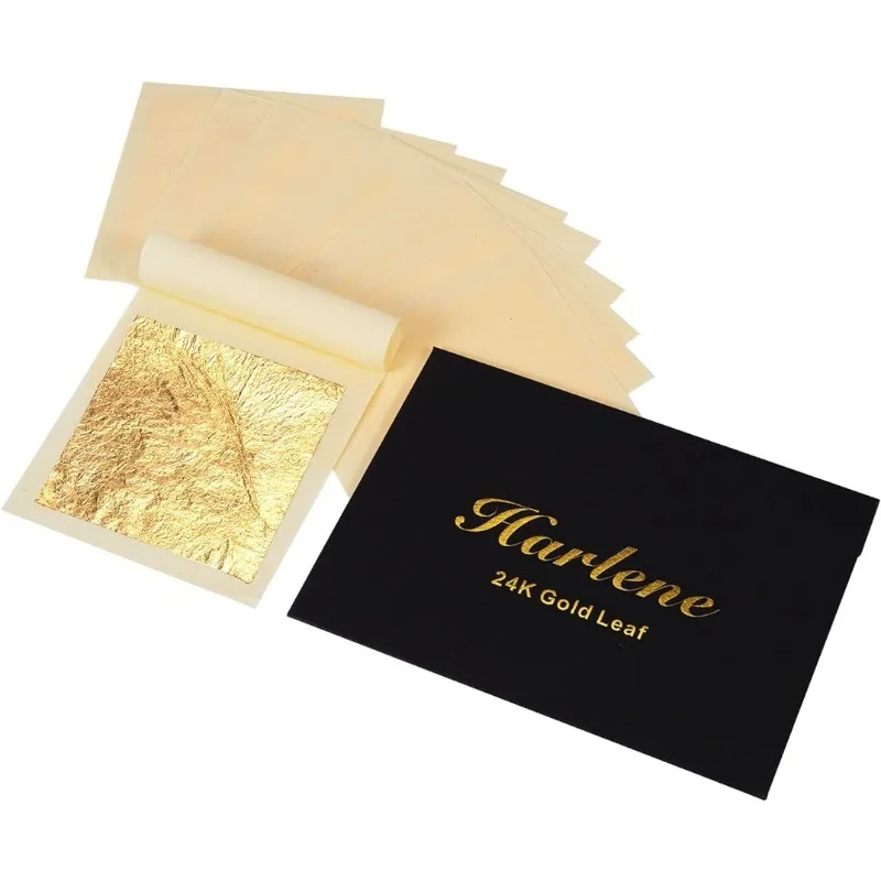 

Фольга для позолочения 24-каратного сусального золота, 10 листов, на книгу, съедобное украшение, ремесла, искусство, 3,67 дюйма, 10 шт.