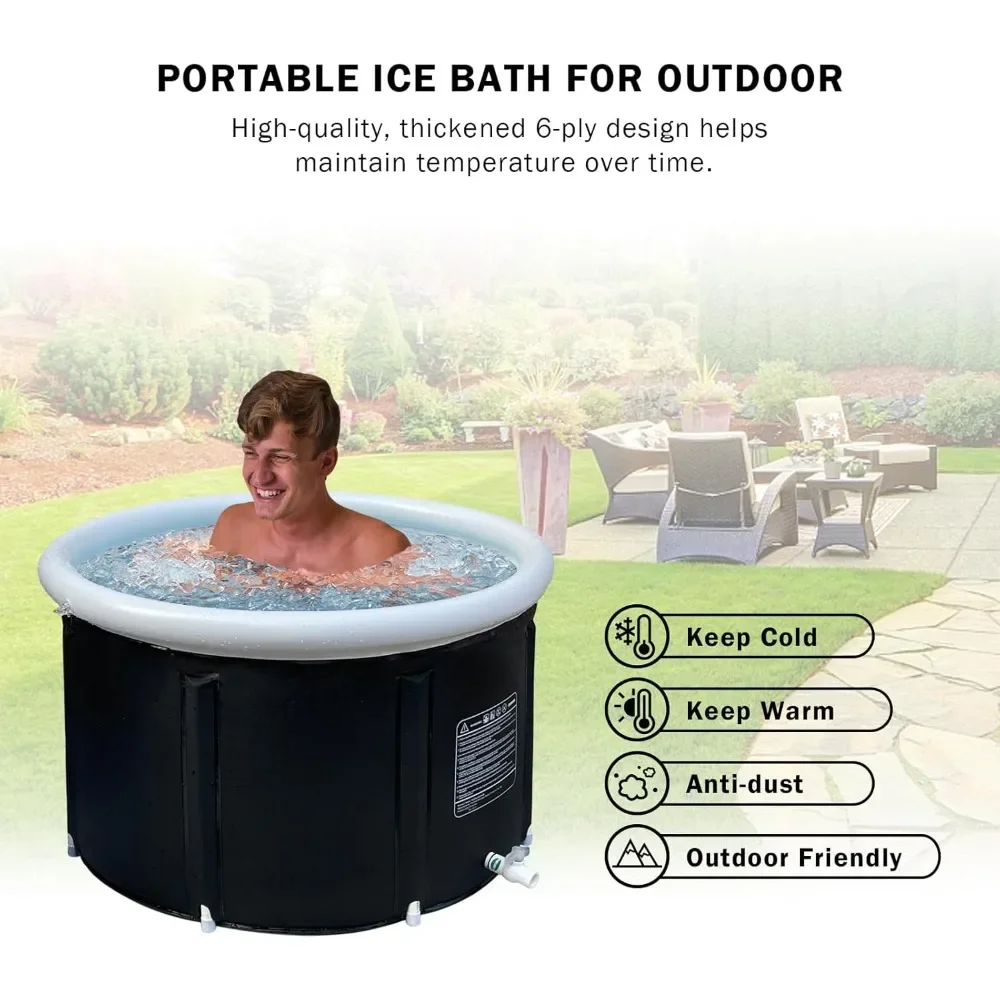 Ice Bath Tub for Athletes, Cold Plunge Tub, Portable Bathtub for Adults Outdoor Inflatable Ice Barrel Home Shower Hot/Cold Bath 4