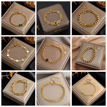 DIFashion Link Chain Bangle Bracelet for Women Exquisite Gold Color Bracelet