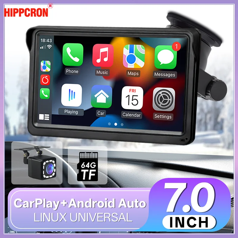 Car Radio Player 7" Portable Car Radio CarPlay Android Auto Multimedia Video Player IPS Touch Screen Bluetooth 5.0 USB AUX TF Card