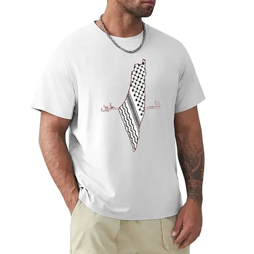 JRJZ Men's Women Clothing Palestine Map Print Short Sleeve Cotton T-Shirt For Men Arabic Shemagh Palestine Flag ROLI 72810 2