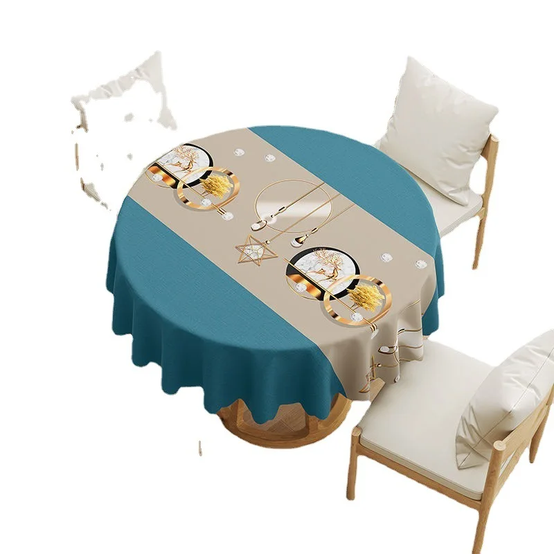 

Large Round Tablecloth New Waterproof Oil Free Wash Pvc Anti-ironing Thickening Simple Light Luxury Table Cover
