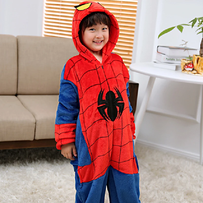 New Cartoon Disney Anime Spiderman Conjoined Hooded Pajamas Home Couple  Thickened Nightgown Girls Boy Plush Clothes Sleepwear - AliExpress