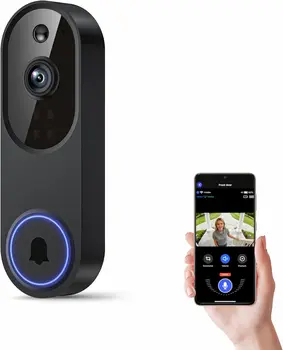 Wireless Wi-Fi Video Doorbell Camera with Two-Way Audio, AI Motion Detection, Night Vision, Cloud Storage, 2.4G Wi-Fi (Black) 1