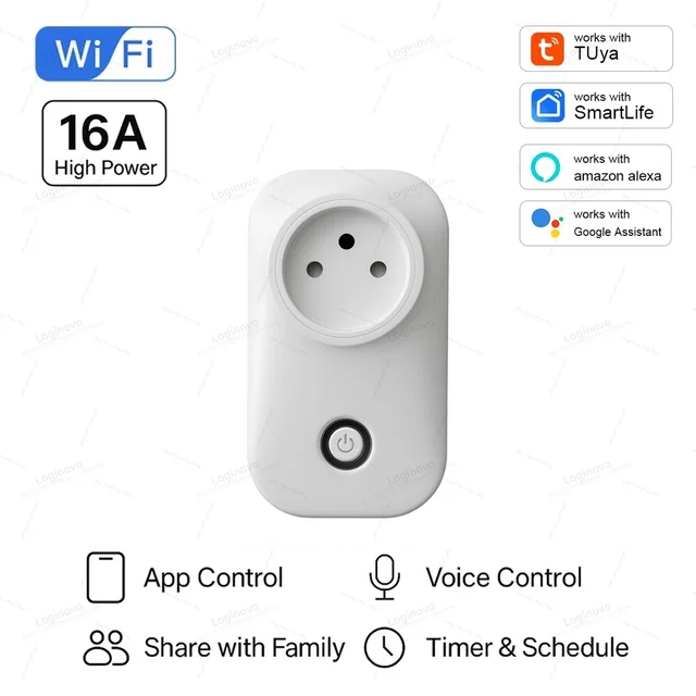 Tuya Smart Wifi Socket Israel Plug 16A Power Monitor Light Switch Smart Life Outlet Remote Control For Alexa, Google Assistant