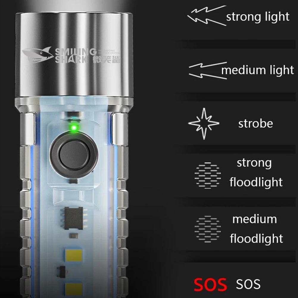 LED SMD Pocket Flashlight Rechargeable Portable EDC Flashlight with Clip Torch Light Luminous for Camping Hiking Emergency