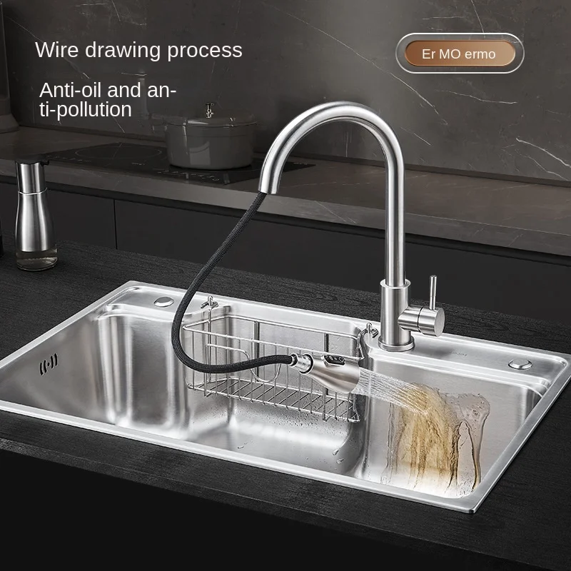 Lavabo plano 3D japonés para el hogar, accesorio de acero inoxidable nano 304, con ranura única grande, para Cocina