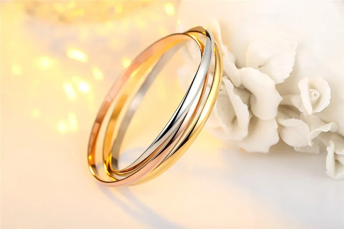 Three-in-one Stainless Steel Cuff Bracelets Triple Interlocked Bangle For Woman Girl Fashion Charm Jewelry bangle bracelet