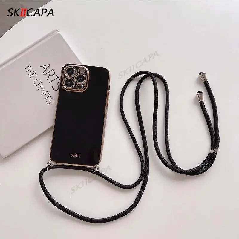 Elegant Crossbody Necklace Lanyard Case with Plated Silicone Cover and Chain Strap