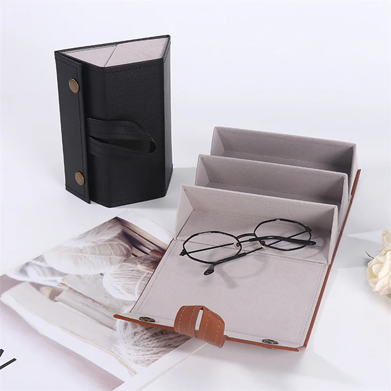 

Portable Glasses Organizer 3/5Grids Multi-slot Eyeglasses Storage Display Travel Folding Sunglasses PU Leather Case Home Storage