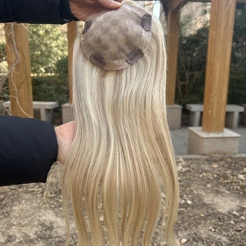 5*5 Mono Topper Legato A Mano 45 CM P18/613 Monofilamento PU Parrucchino con PU Around Clip nelle Estensioni Dei Capelli Umani 16 POLLICI 18 POLLICI