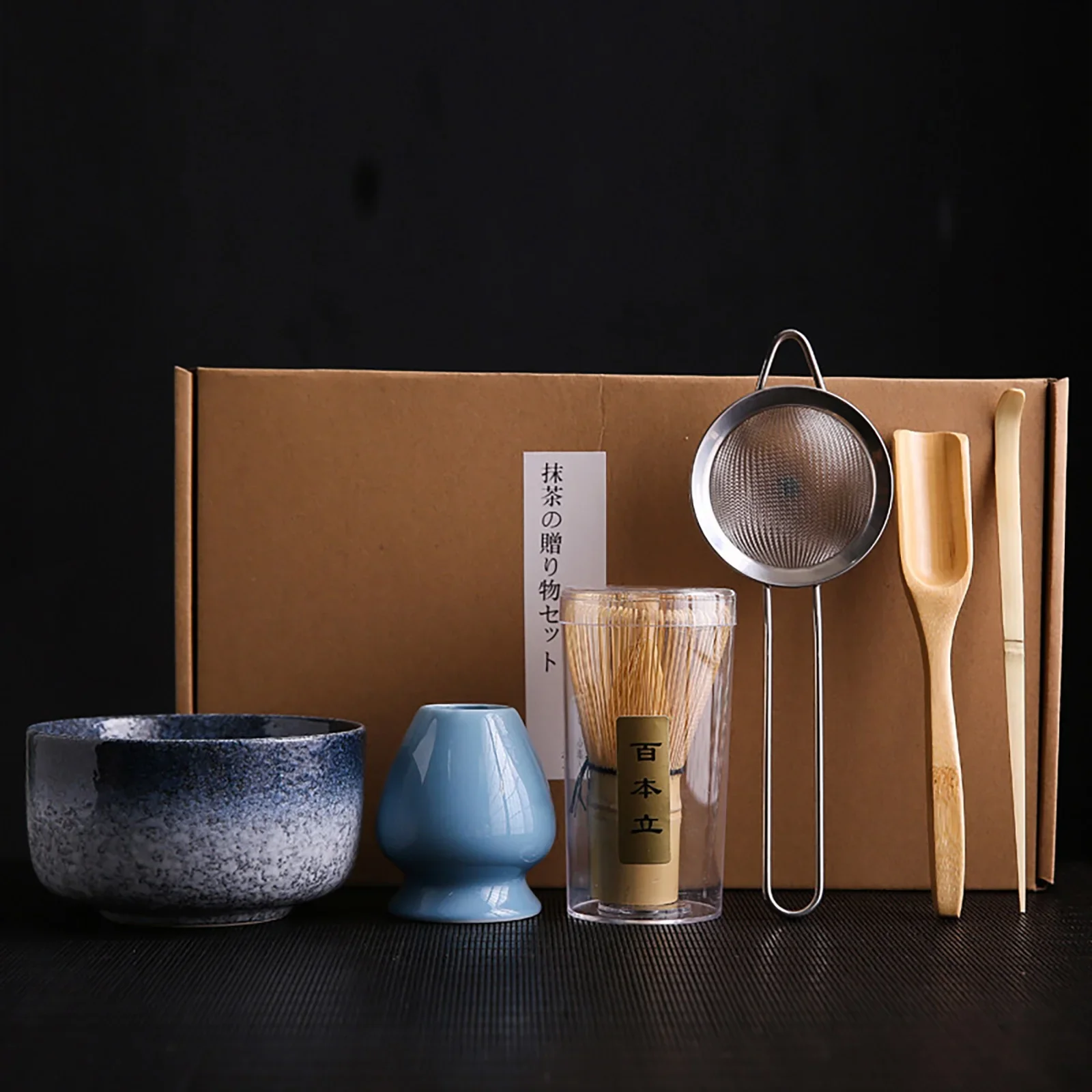6Pcs/set Tea Whisk Brush Set Bamboo Matcha Whisk Scoop and Holder Matcha Bowl with Strainer Japanese Ceremony Accessory