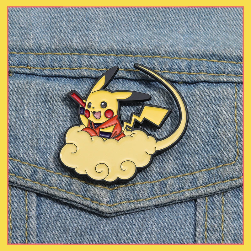 

Animation Peripherals Pokémon and Dragon Ball Mix and Match Brooch Goku Pikachu Somersault Cloud Metal Badge Collection Toy Gift