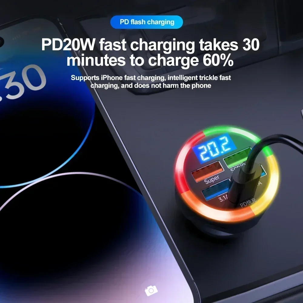 USB C Car Charger QC3.0 Fast Charging Car Phone Charger for Phone Samsung Xiaomi Quick Charge Car Cigarette Lighter