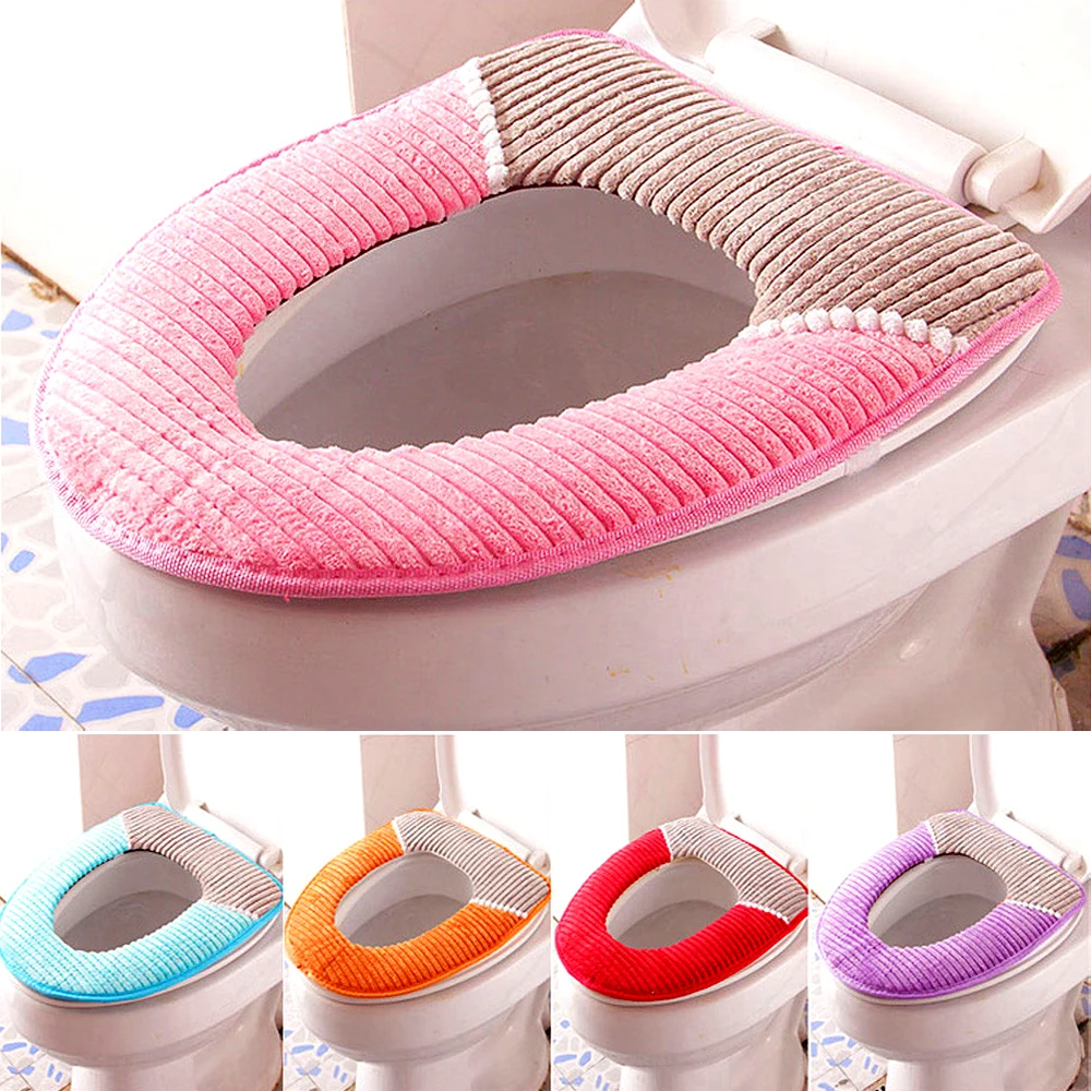 

1Pcs Warm Padded Toilet Seat Corduroy Autumn and Winter Waterproof PU Stripe Seat Pad Sticky Thick Toilet Pad