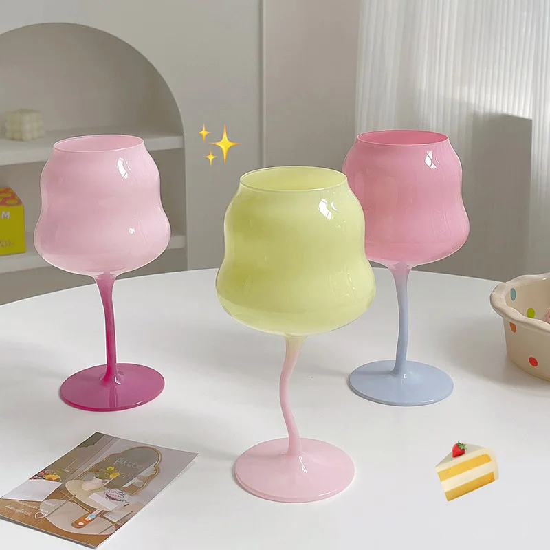 마카롱 컬러 빈티지 와인 잔, 레드 와인 잔, 작은 생크림 트위스터