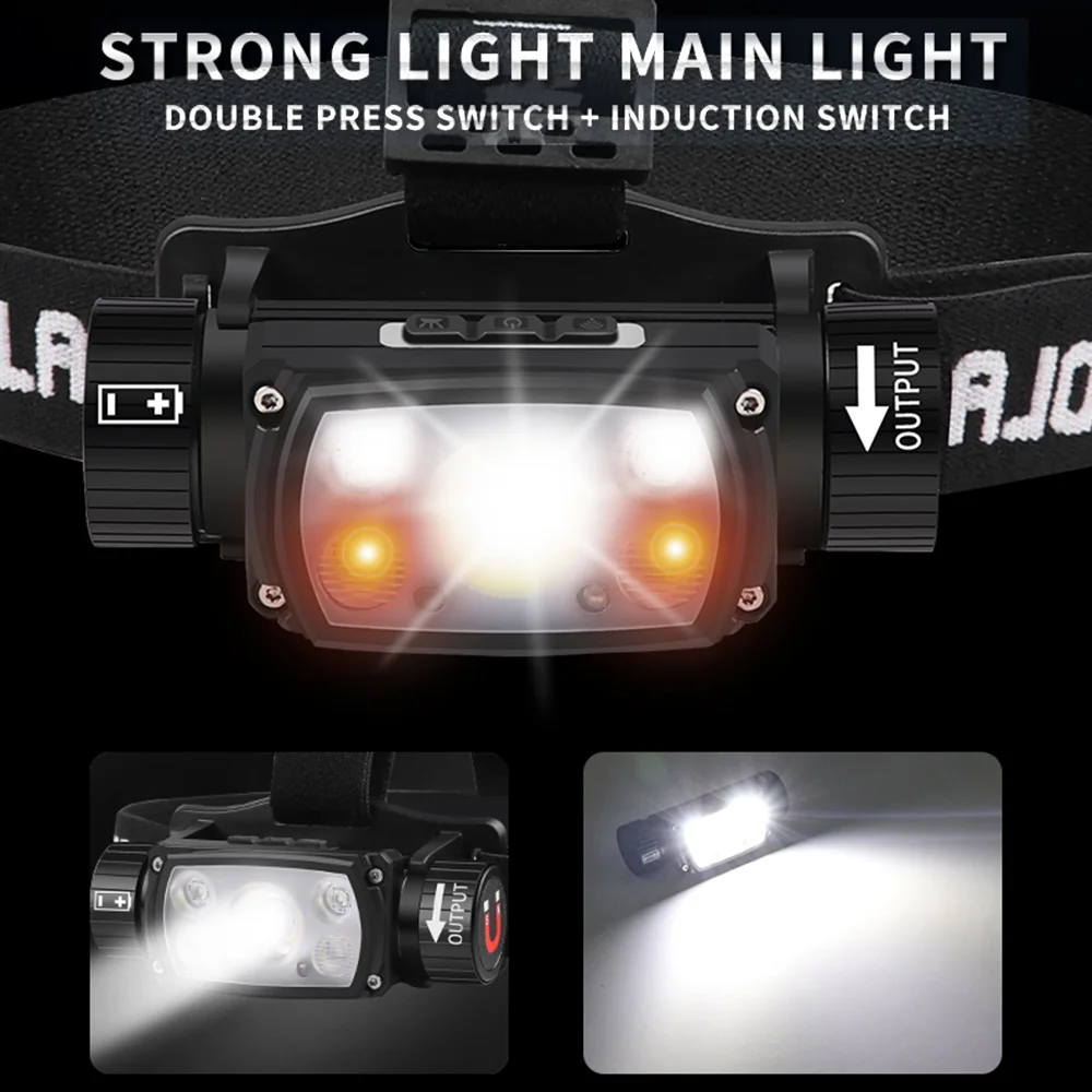 Headlamp USB LED Rechargeable 3 Modes Induction Headlight 18650 Battery XHP50 Flashlight Night Outdoors Camping led lights