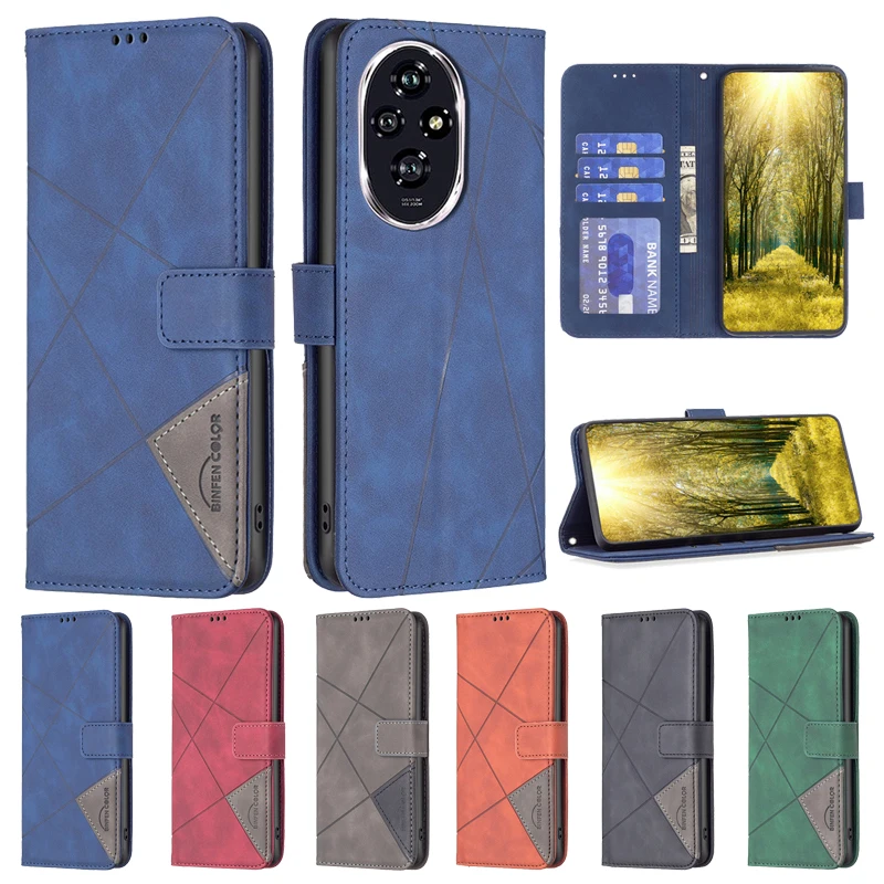 Кожаный чехол-кошелек с откидной крышкой, чехол для Huawei Honor 200 Pro, Honor200 Lite, 5G 200 Pro, сумки для телефона с геометрическим рисунком, защитные чехлы