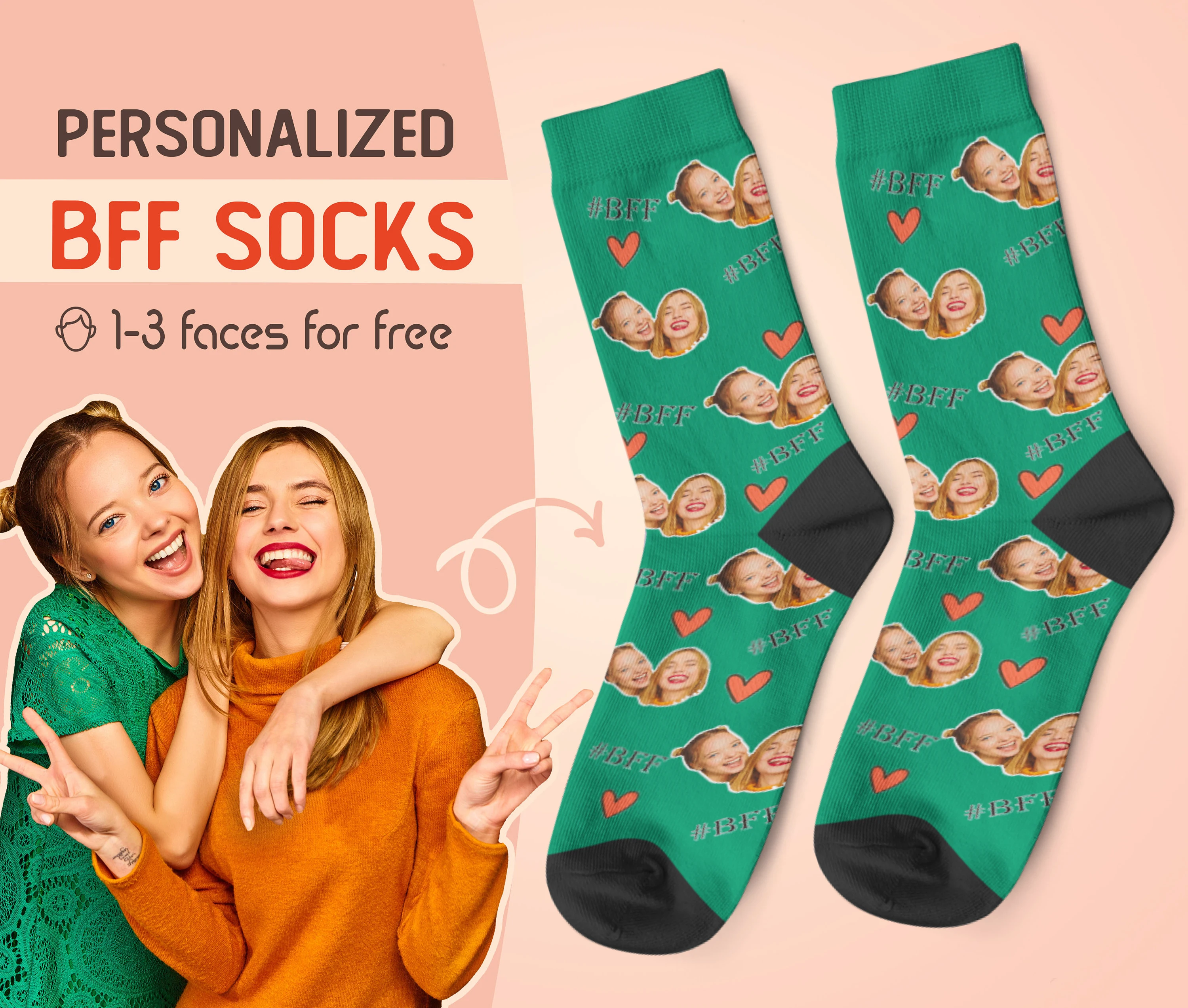 

Personalized Best Friend Forever Socks Custom Socks with Faces Unisex Funny Socks for Women Men Gifts for Him