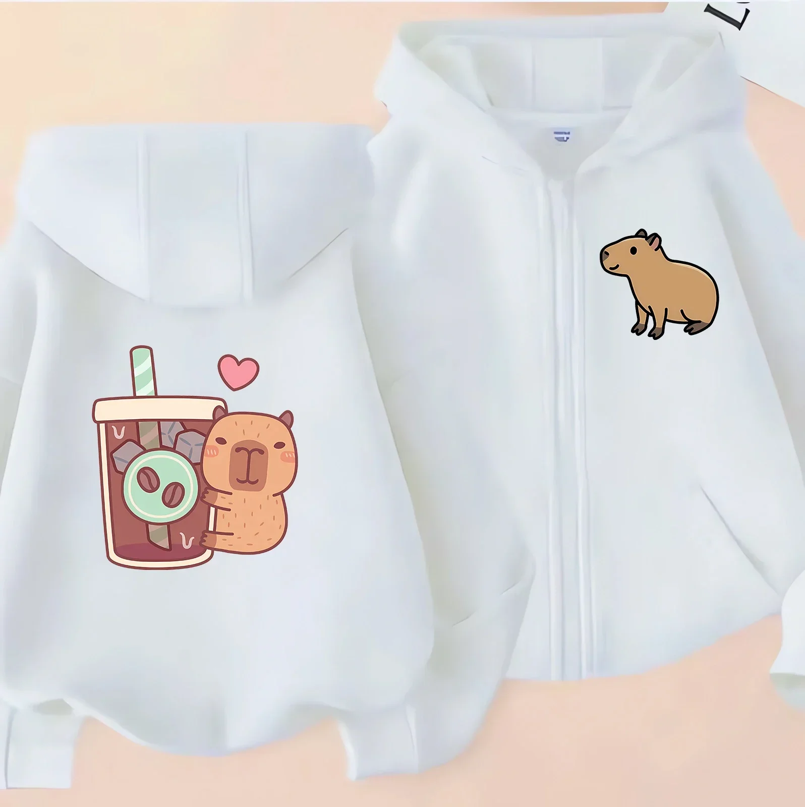 Kawaii Capybara Zip Up Hoodie - Childrens Manga Sweatshirt for Kids